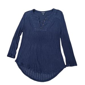 Lucky Brand women's top Long or 3/4 Sleeve Sz S Navy blue Y2K